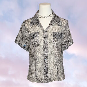 Vtg 80s Spenser Jeremy Zebra Animal Print Sheer Silk Button Up Funky Top Sz XL